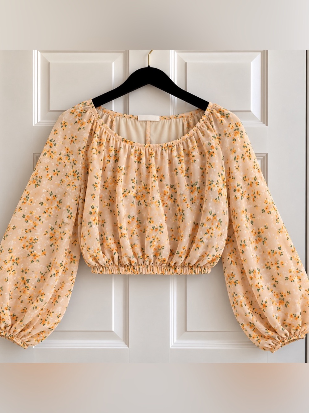 Altar’d State Floral Chiffon Long Sleeve Crop Top Size S